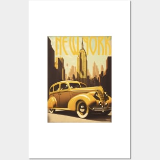 New York Car Vintage Travel Art Poster Posters and Art